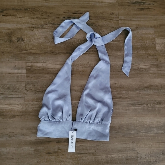 NWT Garage Satin Tie Plung Halter Top Size XS - Picture 3 of 5